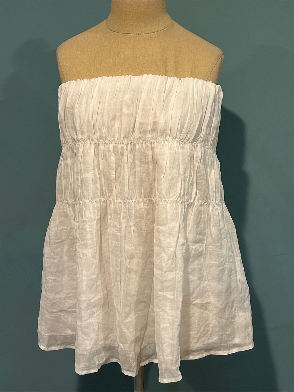 Dissh Artie White Ramie Strapless Top size 8 Coastal Chic Minimalist Boho